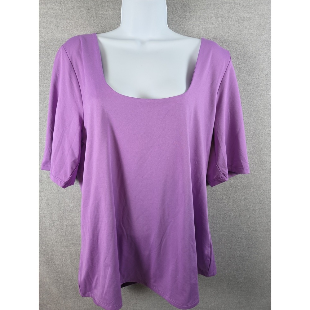 Torrid 2X Purple Top Smoothing Jersey Square Neck Short Sleeve Stretch Work NEW